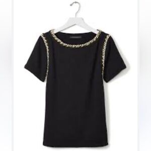NWT Banana Republic Top Black White Gold Rope Trim Short Sleeve Small